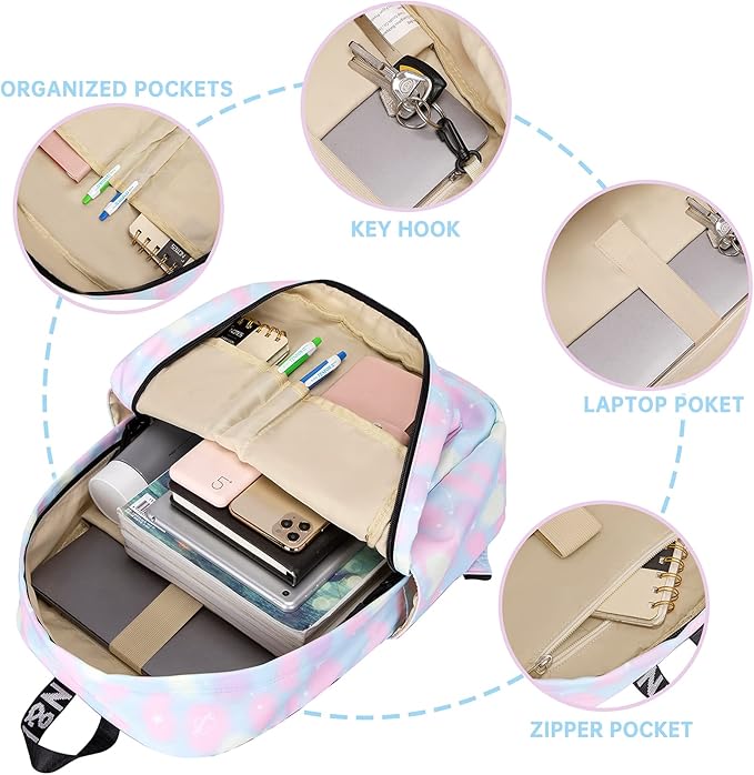 Lohol Galaxy Backpack for School Travel, Lightweight BookBag for Girls Kids