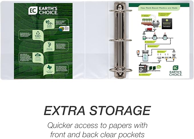 Samsill Plant-Based 4 Inch Durable Round Ring, Made in USA, View Binder, Eco-Friendly, USDA Certified Biobased, Single, White