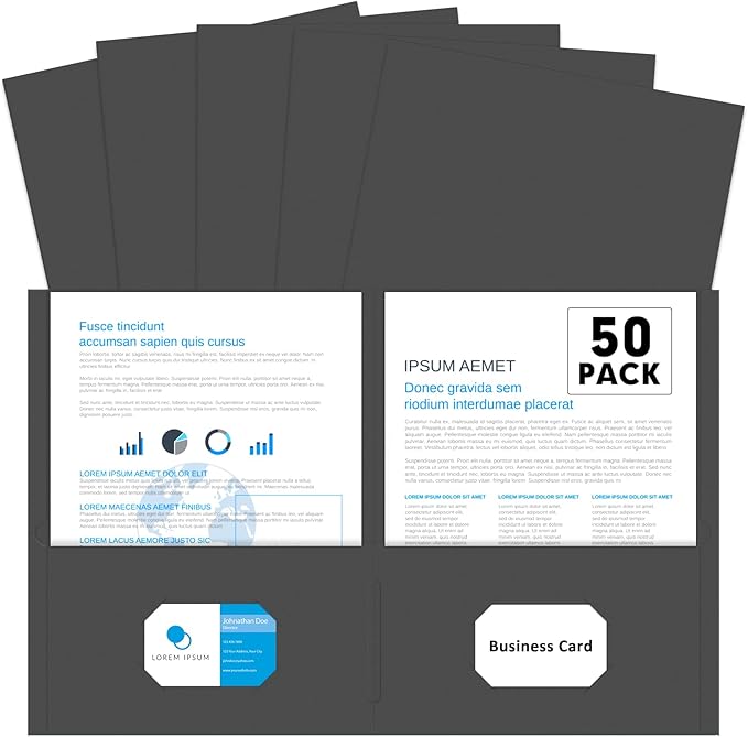 Two Pocket Folders, PANDRI 50 Pack 2 Pocket Folders, Letter Size Paper File Folder for School Office Home Business, Black