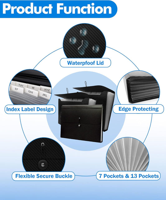 Cesil 3Pcs Expanding File Folders, 13 Pockets File Organizer Accordion File Holder with Elastic Buckles Closure, A4 Paper Document Organizer for Home School Office