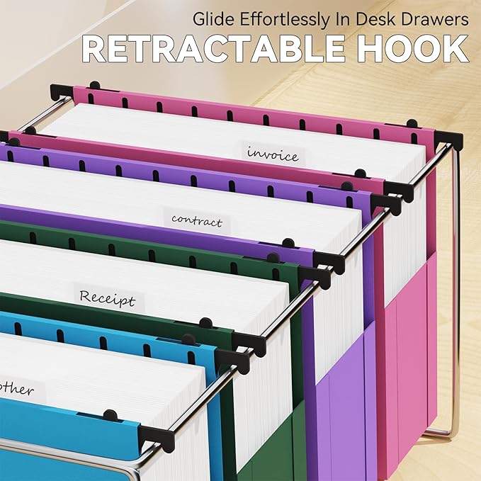 Plastic Expandable Hanging File Folder Letter Size,Heavy Duty 3 Inch Expansion,6 Pack Extra Capacity Hanging Folders,Accordian Pocket,Adjustable Tabs,Hanging Organizer for Bulky Files-Colored