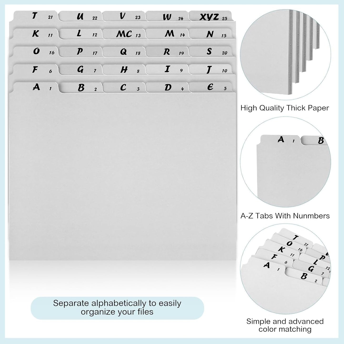 2 Set 50 Pcs Alphabet File Dividers Top Tab File Guides Set, Heavyweight A-z Letter Size Filing Cabinet Dividers 1/5 Cut Tab Desk Organizer for Work School Office