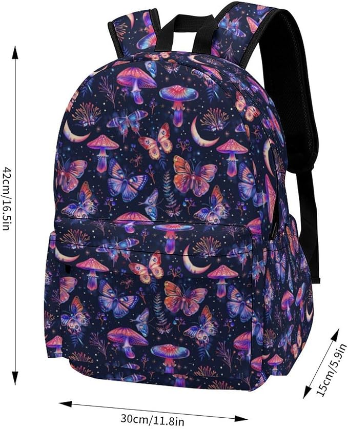 17 Inch Laptop Backpack 70s Neon Butterflies Mushroom Teen Girls Boys School Backpack Bags Travel Bookbag Back Pack Outdoor Daypack for Women Men