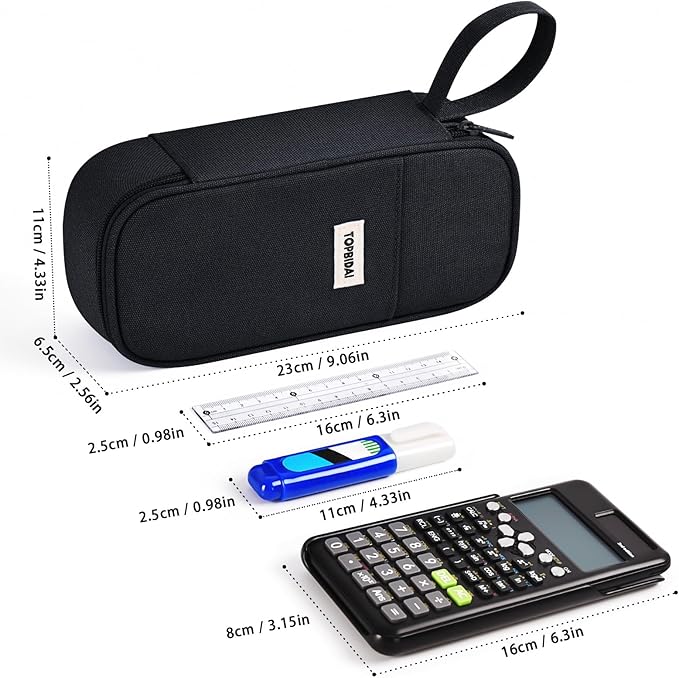 Large Pencil Case Pouch for Boy Men Kids Adults, Big Capacity Canvas Pencil Bag, Office College School Multi Compartment Zipper Stationery Pen Bag (Black)