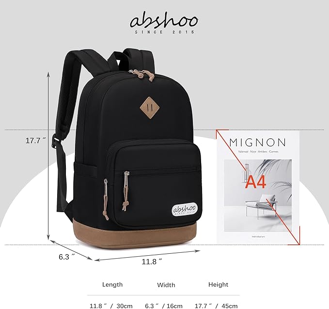 abshoo Classic Backpack for School College Bookbag Middle High School Bakcpacks for Teen Casual Daypack (Black)