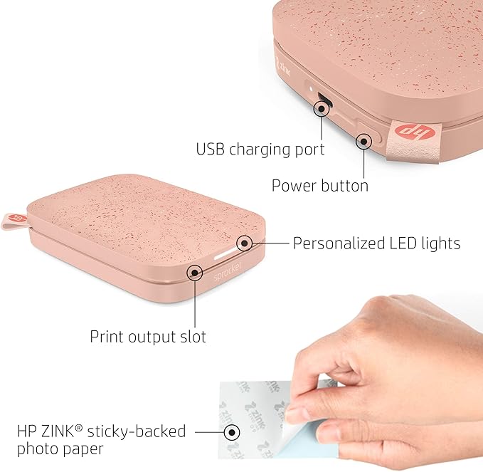 HP Sprocket 2x3 Instant Smartphone Photo Printer 75 Sheets Bundle - Bluetooth Portable Color Wireless Mobile Printer (Pink) Zink Sticky-Back Photos