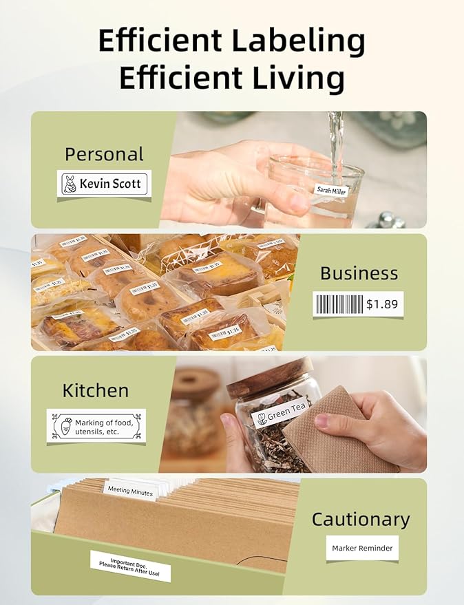 Makeid Label Maker Machine with Tape - Compatible with 9/12/16mm Waterproof Tape, Portable & Rechargeable Label Makers with Built-in Cutter Wireless Label Printer Compatible with Android & iOS Devices