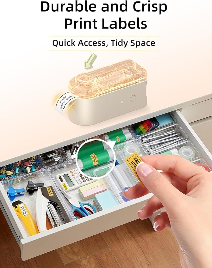 Makeid Label Maker Machine with Tape - Compatible with 9/12/16mm Waterproof Tape, Portable & Rechargeable with Built-in Cutter Wireless Label Printer Compatible with Android & iOS Devices