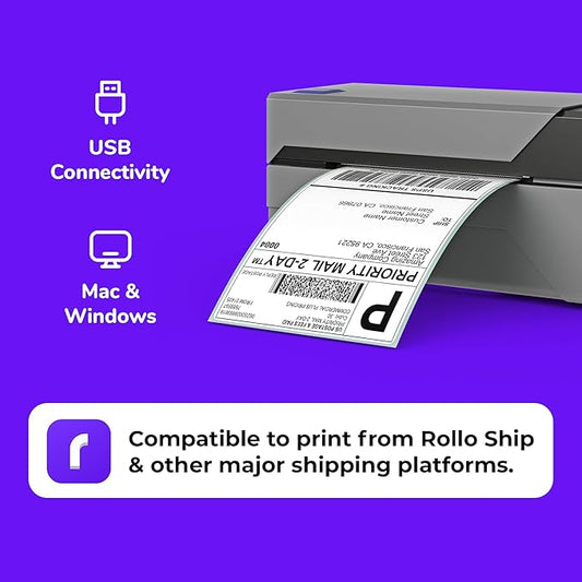 Rollo USB Shipping Label Printer - Commercial Grade 4x6 Thermal Label Printer for Shipping Packages - High Speed Custom Sticker Label Maker for Small Business - Supports Windows & Mac