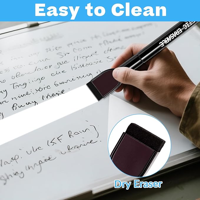 12 Pack Black Magnetic Dry Erase Markers, 0.5mm Fine Tip with Built-in Eraser, Smooth Ink Flow, Suitable for Teachers Designers Offices Home