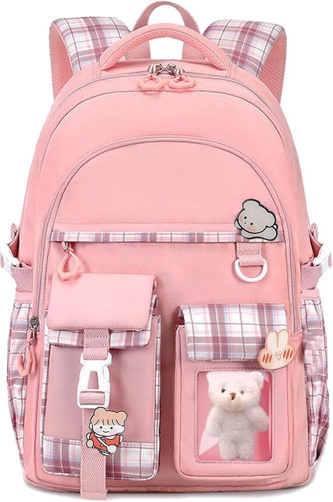 Girls Backpack，Cute School Backpack for Girls Kids Teens，Kawaii Bookbag for Primary Elementary，Pink