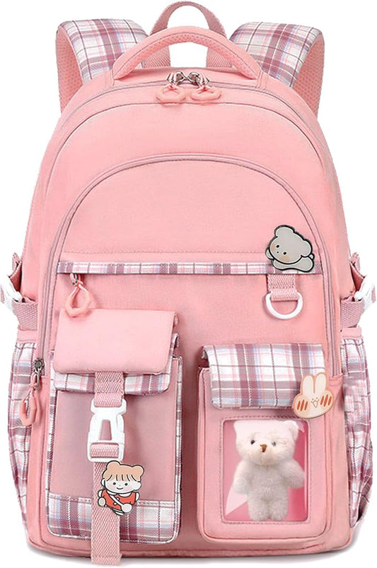 Girls Backpack，Cute School Backpack for Girls Kids Teens，Kawaii Bookbag for Primary Elementary，Pink