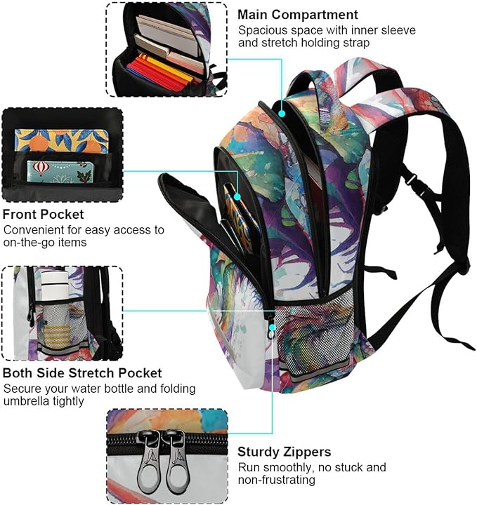 Watercolor Dragon Backpack for Boys Girls Elementary School Bag Kids Bookbag Travel Rucksack