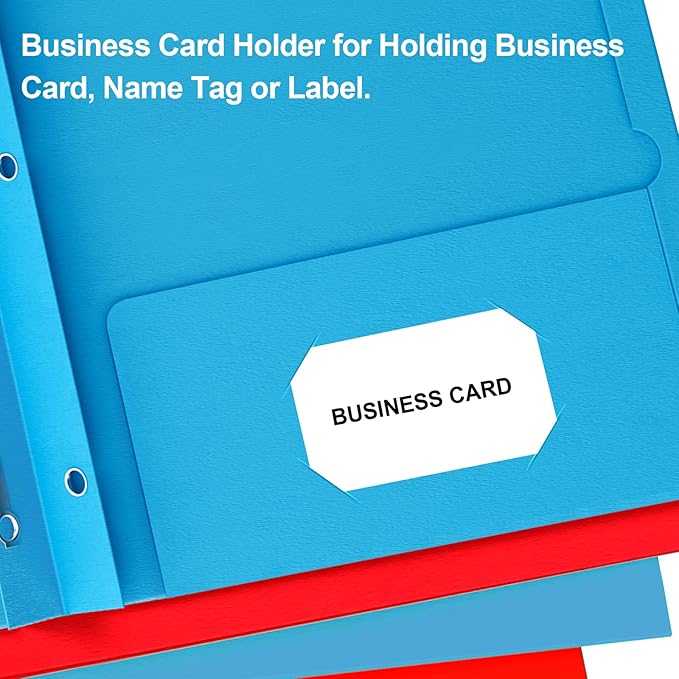 HABGP 4 Pack Two Pocket Folder with Prongs, 2 Color Paper Folders with Pockets and Business Card Holder, Folders with Pocket Fit Letter Size, Organizing Papers in School, Office & Business Red & Blue