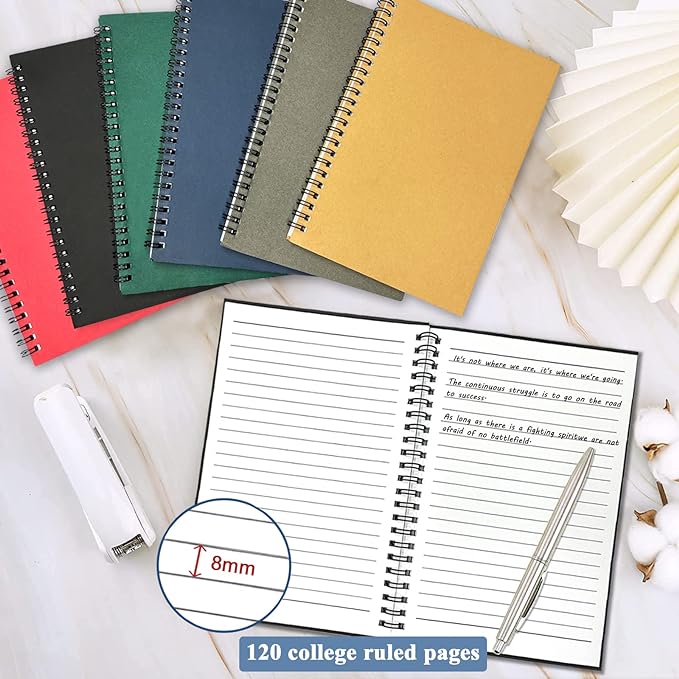 GINMLYDA Small Spiral Notebook 12Pack, 120 Lined Pages 8.25x5.50 Inches Spiral Journal Kraft Cover Notebooks & Writing Pads for School Home Office Aesthetic Sketch Drawing Note