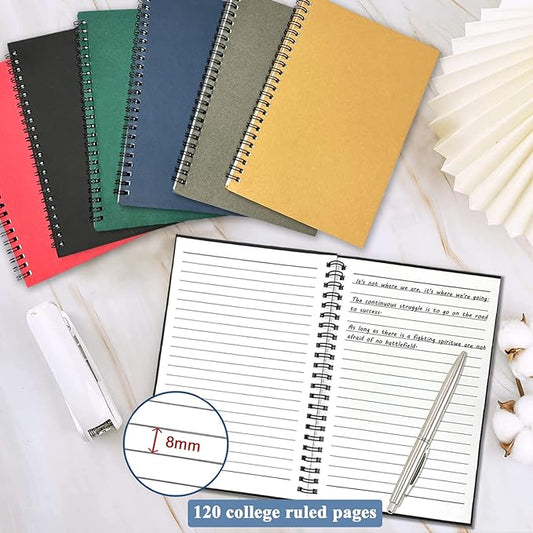 GINMLYDA Small Spiral Notebook 12Pack, 120 Lined Pages 8.25x5.50 Inches Spiral Journal Kraft Cover Notebooks & Writing Pads for School Home Office Aesthetic Sketch Drawing Note