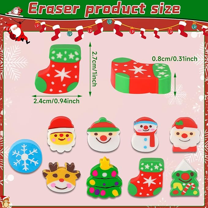 JULMELON 72PCS Christmas Party Favors Set, 36PCS Christmas Pencils with 36PCS Snowman Snowflake Santa Erasers, Pencils for Kids School Classroom Winter Holiday Party Reward Supplies