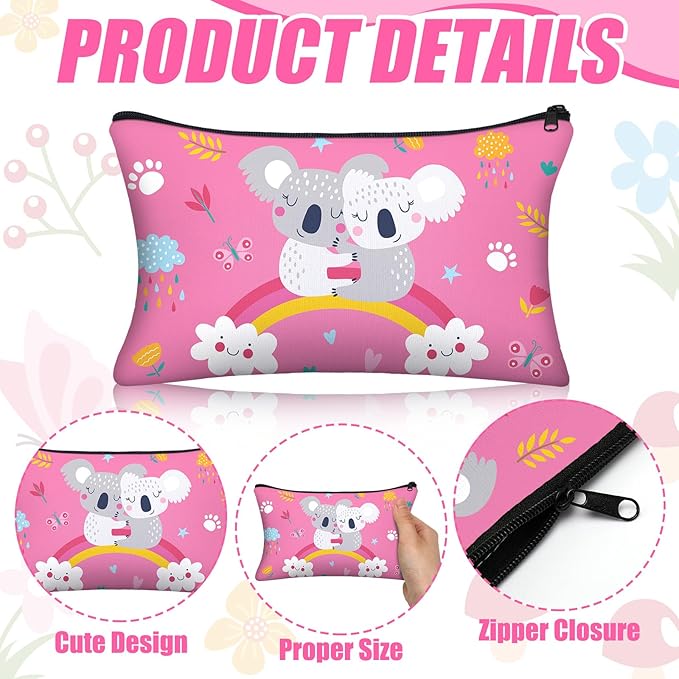 Hosuly 24 Pcs Bulk Cartoon Zipper Pencil Case Pouch Cute Cartoon Animal Pen Bag Multicolored Mermaid Panda Bee Canvas Pencil Pouch Organizer for Boy Girl Kids Stationary Storage School