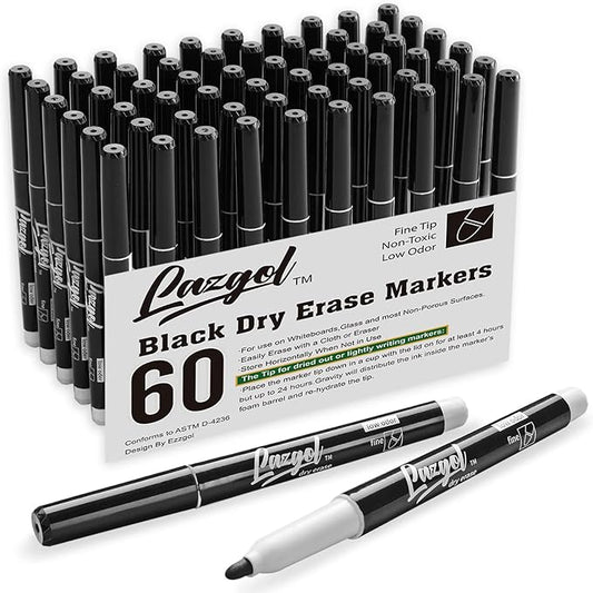 Dry Erase Markers Bulk, 60 Pack Black Low Odor Whiteboard Markers, Fine Point Dry Erase Markers Perfect for Writing on Dry Erase Whiteboard Mirror Glass for School Office Home