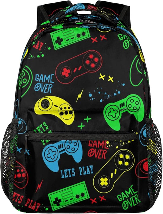 Kids Backpack for Boys Girls - School Bags for Primary Middle High School College Waterproof Casual Daypack Bookbag Lightweight Laptop Travel Backpack (Colorful Video Game)