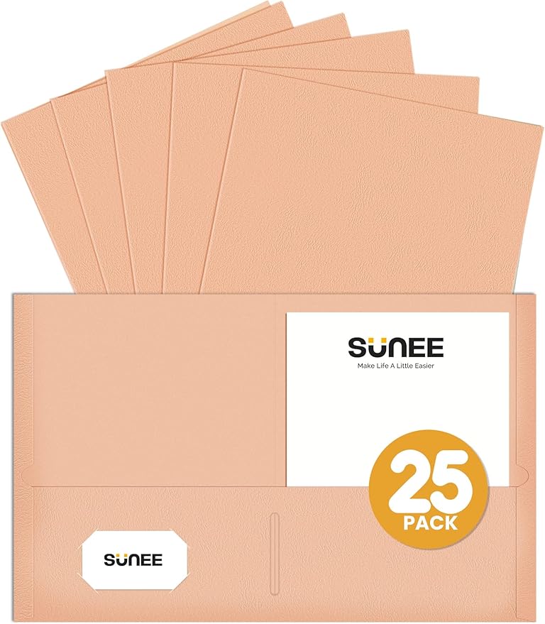 SUNEE Folders with Pockets (25 Pack, Warm Brown), 2 Pocket Folders Fit Letter Size, Paper File Folder for School Office Home Business, Textured Paper