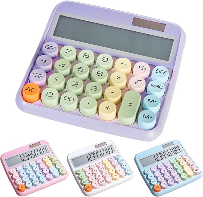 Typewriter Calculator, Big Button Cute Calculator for Daily and Basic Office, 12 Digit Display Vintage Style Solar Battery Powered Blue (not inculde Battery)