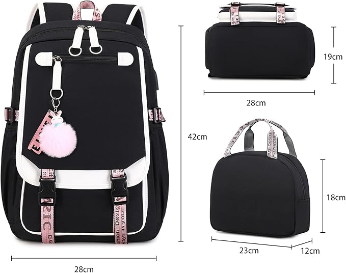 Bevalsa School Backpack for Girls, Backpack with Lunch Box & Pen Case, Bookbag for Girls Kids Elementary Middle High School Student 21L Children Schoolbag