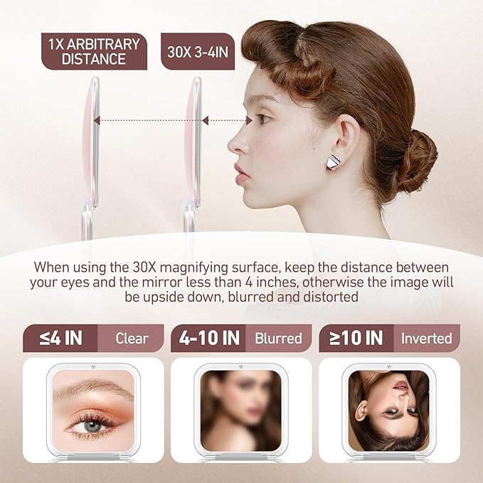30X Magnifying Mirror, Pocket Travel Makeup Mirror, Small Compact Mirror for Women, 2-Sided Mini Mirrors for Home and Outside, Portable Multi-Purpose Travel Mirror, Precision Tweezers, Rose