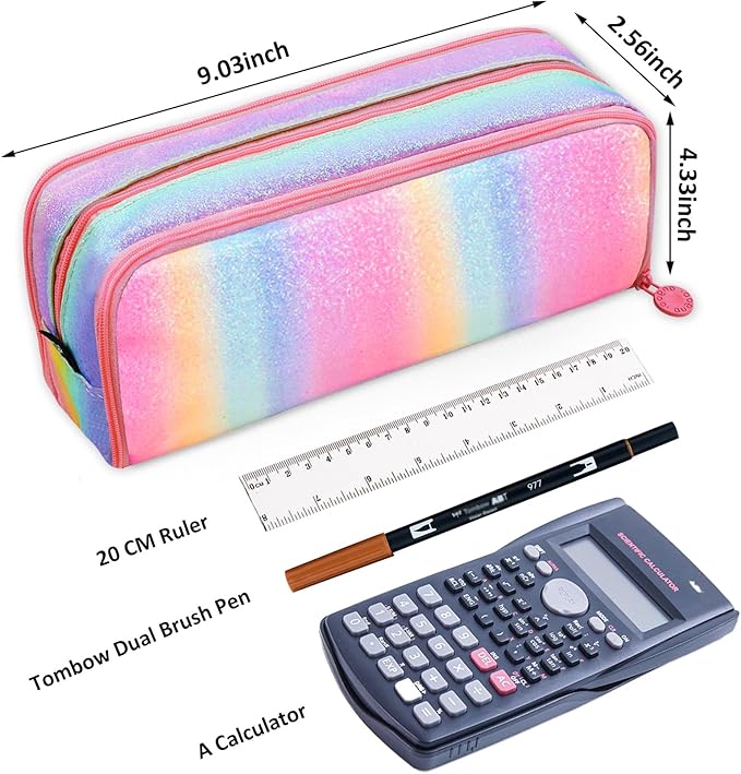 Large Pencil Case for Girls, Big Capacity Pencil Pouch for Kids Rainbow Pencil Case Organizer Cute Pencil Box Pen Bag for Student Office Back to School Supplies