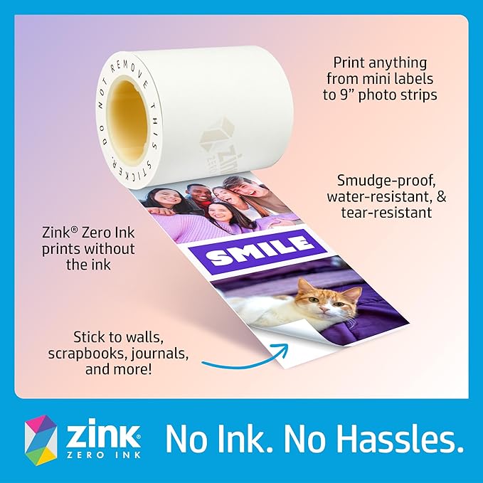 HP Sprocket Panorama Instant Color Label & Smartphone Photo Printer - Portable - Personalize Prints 2” x .5”- 9” on Zink Sticky-Back Photos - Create Photobooth Strips & Custom Designs in App - Grey