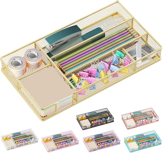 Desk Drawer Organizer Tray, Office Drawer Organizer, Desk Accessories & Workspace Organizers, Suitable for Tools, Pencils, Office Supplies Storage (Gold)