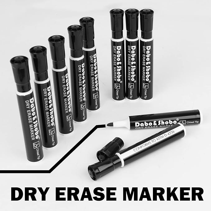 Dabo&Shobo Dry Erase Markers, Bulk Pack Of 72 Count, Low Odor Ink, Chisel Tip, Black Whiteboard Markers Perfect For Writing on Whiteboard, Mirror, Glass For School, Office, Home