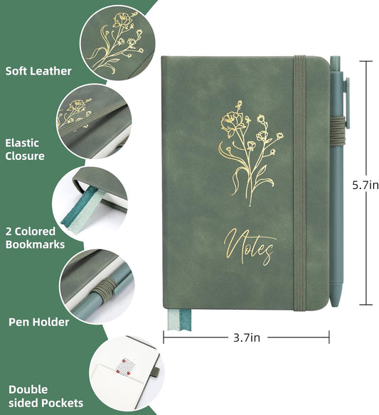 3 Pack Pocket Journaling Notebooks, A6 Small Notebook For Note Taking Journaling Notebooks Journals For Writing Mini Note Pads With Pen Holder 120 Pages 100 GSM Thick Paper,Geen,Pink,Khaki