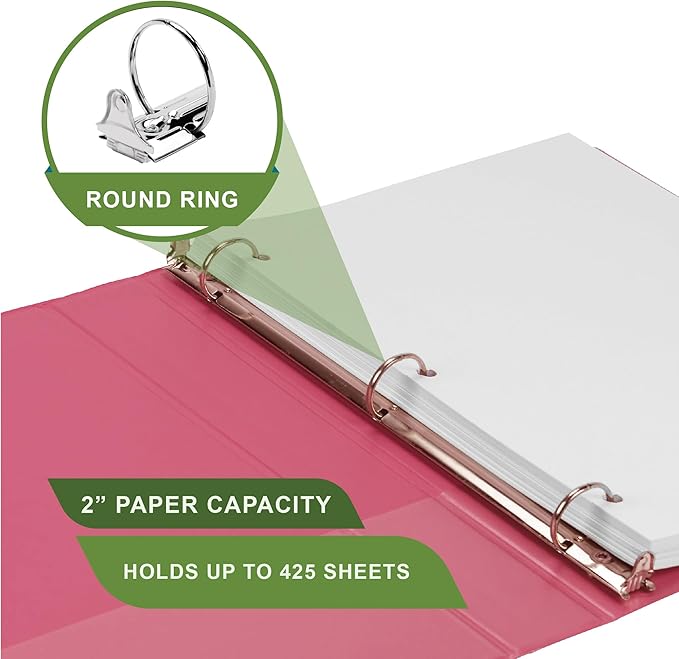 Samsill Plant-Based 2 Inch Durable Round Ring, Made in USA, View Binder, Eco-Friendly, USDA Certified Biobased, 2 Pack, Berry Pink