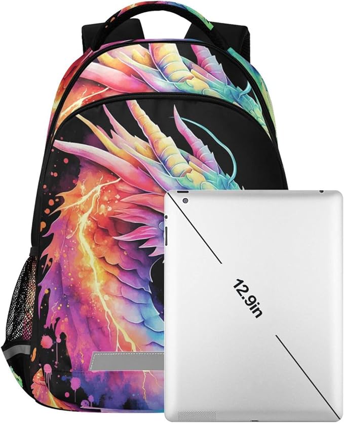 Lightning Dragon Watercolor Backpack for Boys Girls Elementary School Bag Kids Bookbag Travel Rucksack