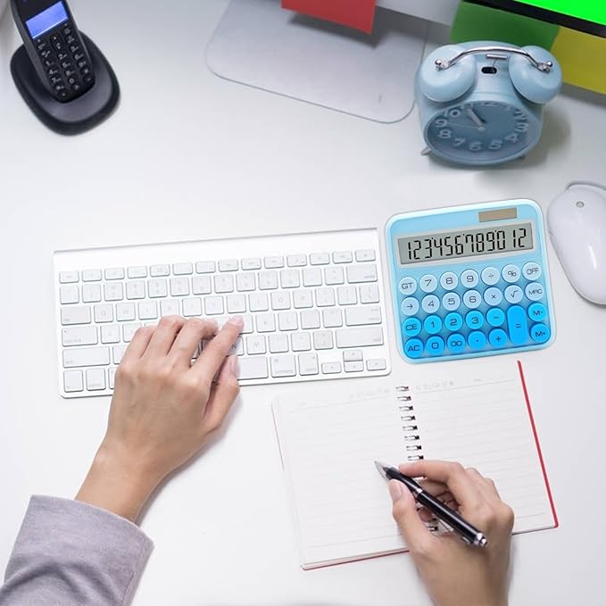 Gradient Blue Calculator, UPIHO Standard Calculator 12 Digit with Large LCD Display and Big Buttons,Blue Office Accessories for Women Desk,Cute Calculator for Office,School, Home,Business, Small