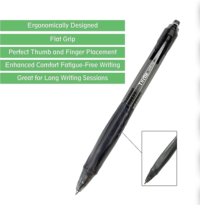 Turtle Swift Gel Pens – Retractable Gel Pens with Black Ink, 0.7mm Medium Point Ballpoint Pens for Writing, Journaling, Note-Taking – Quick-Drying, Smudge-Free – School & Office Supplies - 12-Pack