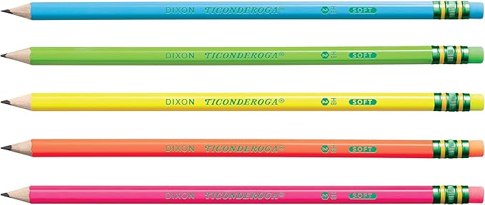 Ticonderoga Wood-Cased Pencils, Pre-Sharpened, #2 HB Soft, Neon Colors, 10 Count