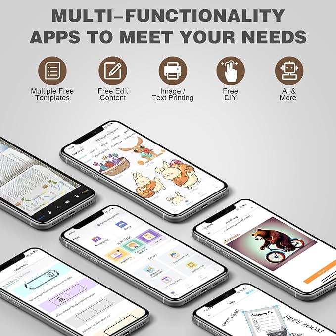 Print Pods Mini Printer, Thermal Inkless Sticker Maker with 10 Rolls Printing Paper, Pocket Printpod for phone, Impresora Portátil for Notes, Flashcards, Journal, DIY, Compatible with iOS & Android