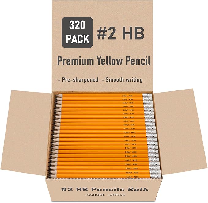 320 Pcs Wood-Cased #2 HB Pencils, Yellow, Pre-sharpened, Bulk Pack