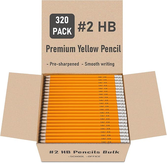320 Pcs Wood-Cased #2 HB Pencils, Yellow, Pre-sharpened, Bulk Pack
