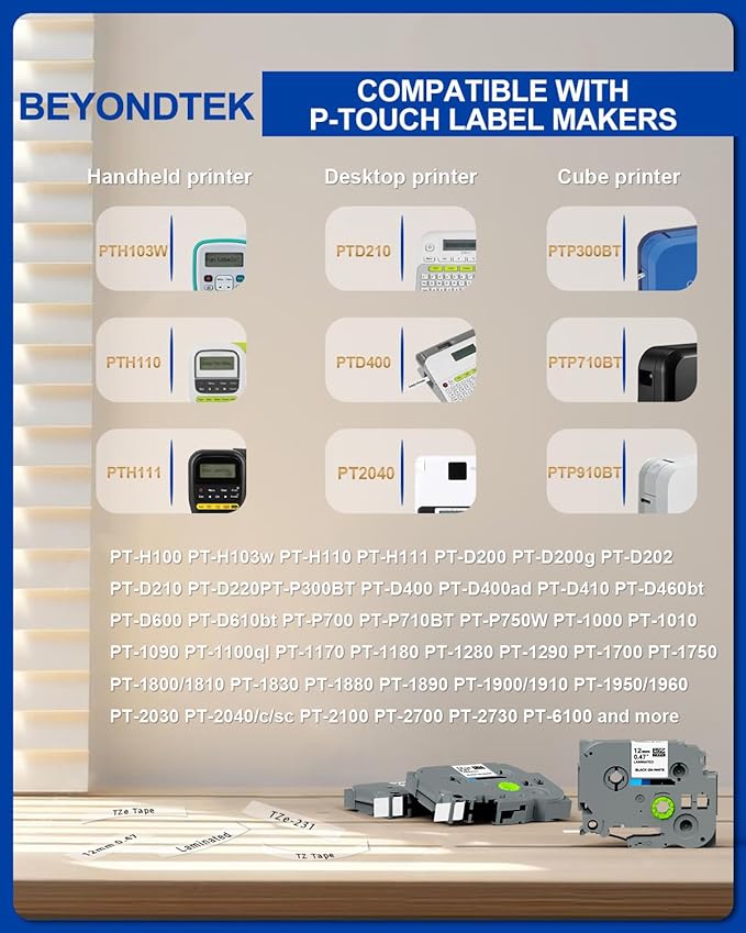 4PK Work for Brother P Touch Black on Clear TZ TZe 1/2" Label Tape Replace with Brother Label Maker Tape 12mm 0.47 Laminated Clear TZe-131 TZe131 for PT-H103w H110 D210 D220 D400 1180 1280 1890 2040