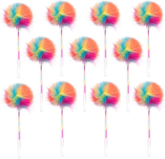 12 Pack Rainbow Pompom Gel Pen with Rainbow Ink