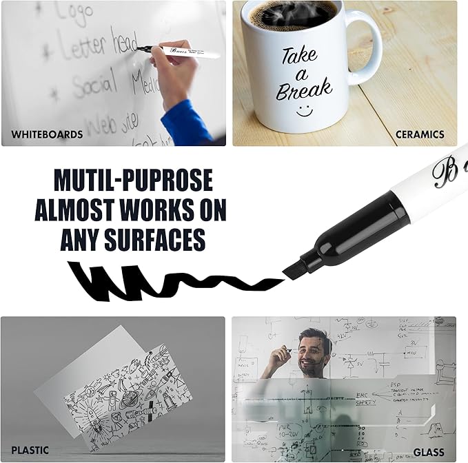 Black Dry Erase Markers, Low-Odor, 108 Count, Chisel tip, Perfect for Writing on Whiteboards, Dry-Erase Boards, Glass, School Office Supplies