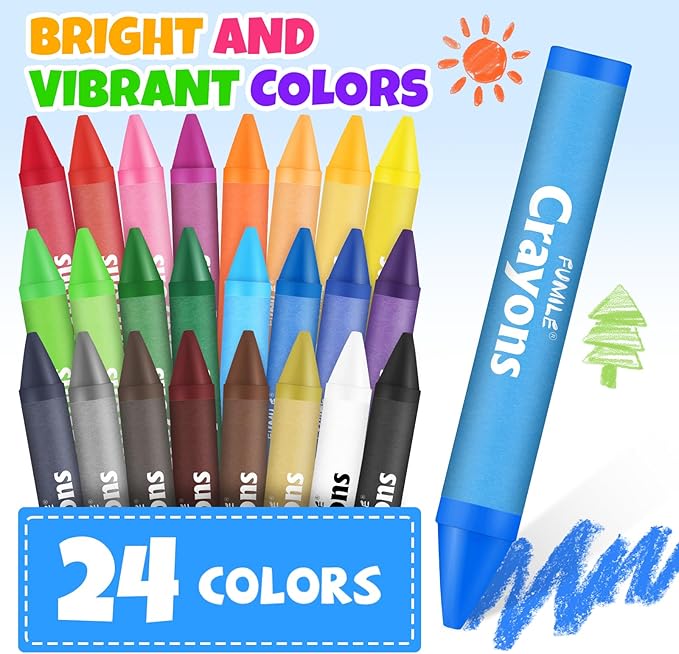 24 Colors Jumbo Crayons for Toddlers 1-3.Washable,Non-Toxic Crayon for Toddlers Ages 4-8.Easy to Hold and Unbreakable Big Toddler Crayons for Toddler Coloring.Best Gift for Holiday ,Travel and Art
