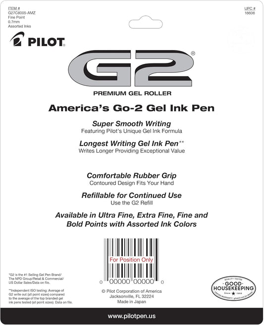 Pilot G2 Premium Gel Pens, Gel Roller Pens, Fine Point 0.7 mm Assorted Colors 8