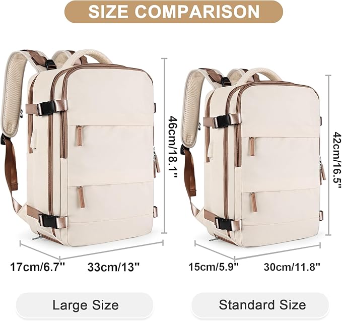 coofay Large Travel Backpack Carry on Flight Approved Mochila De Viaje Personal Item Travel Bag Backpacks for Men Women Carry on Backpack for Airplanes 18x14x8 Inches Travel Bag Beige with Brown