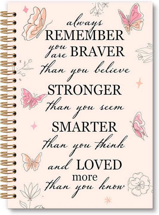 OINDADE Motivational Butterfly Notebook Journal, Inspirational Gifts Pink Spiral Notebook, You are Brave Motivational Notebooks Gifts for Women Girls, Positive Gifts School Office Supplies, 6x8.2In
