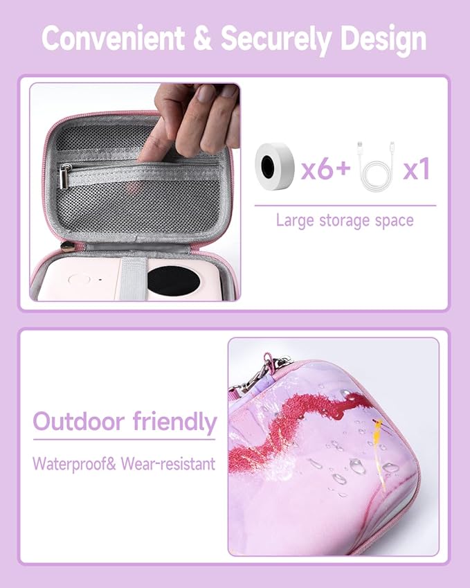 Phomemo D30 D35 Label Maker Case, Storage Bag Compatible with NELKO P21/NIIMBOT D11/JADENS D110/SUPVAN E10 Label Printer, Fits for Mini Labels Sticker Machine, Box Only - Pink