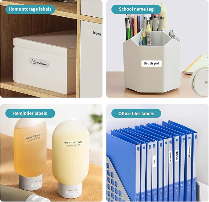 DEEPIN Label Maker Machine Portable Bluetooth Label Maker with Tape, Thermal Label Printer Multiple Templates for Phone, Mini Label Sticker Printer for Business Office Organization (White)